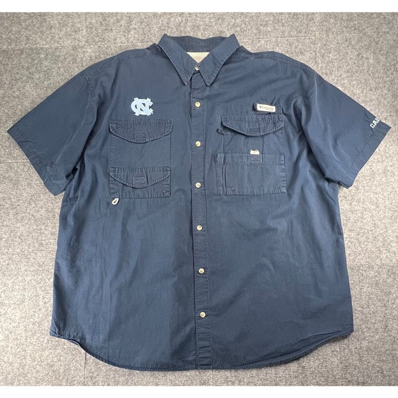Columbia Other - Columbia PFG Button Up Shirt Mens XL Navy Blue Short Sleeve NC Carolina Logo